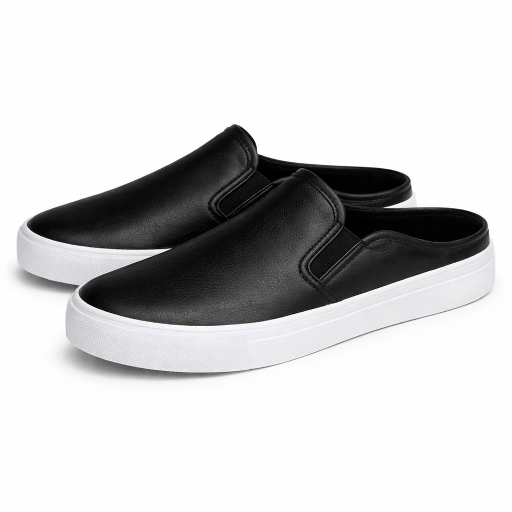 SODA BLACK FAUX LEATHER CASUAL CLASSIC BACKLESS SLIP ON FASHION SNEAKER SIZE 8.5